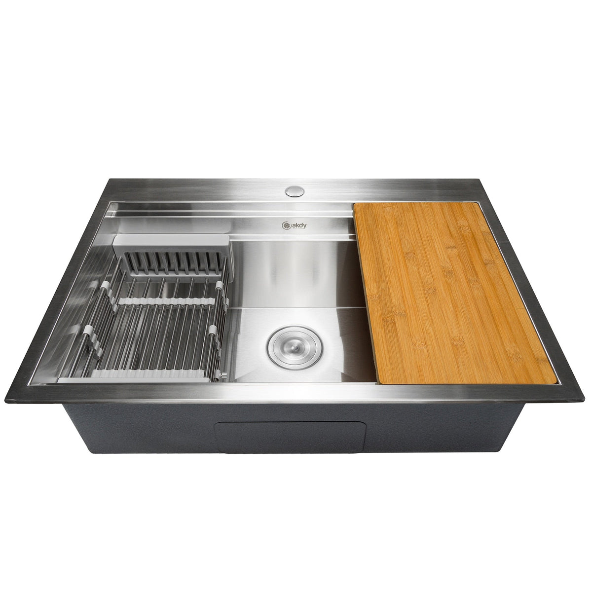 AKDY All-in-One 33-in x 22-in Brushed Stainless Steel Single Bowl Drop-In 1-Hole Residential Kitchen Sink All-in-One Kit