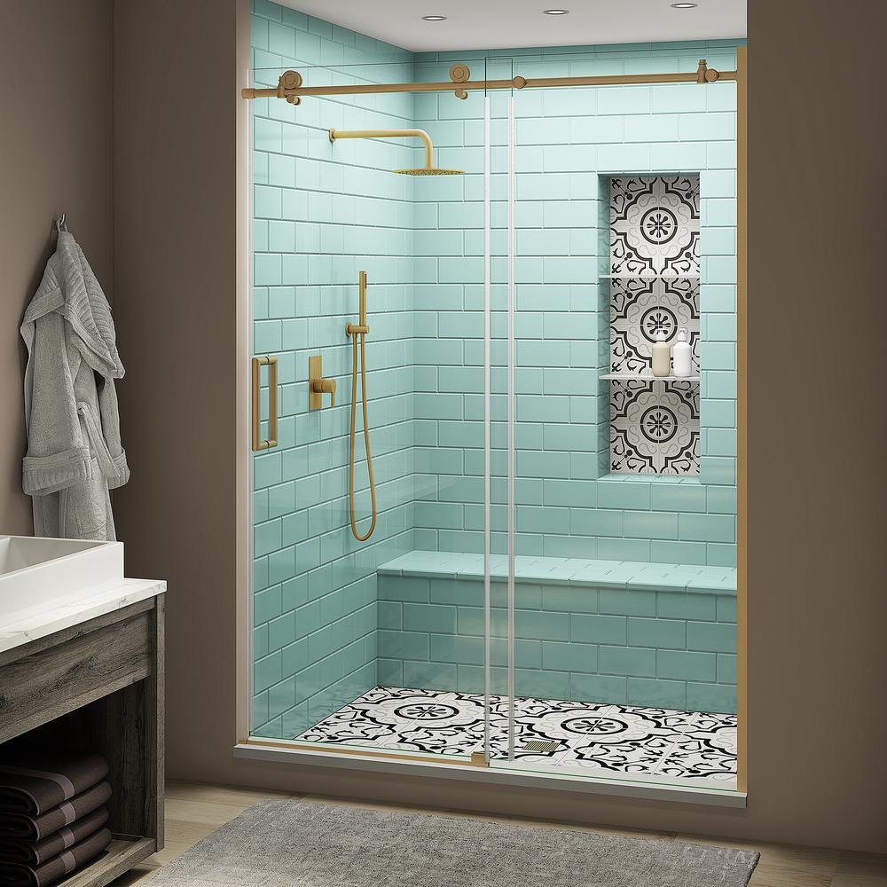 Coraline XL 56 - 60 in. x 80 in. Frameless Sliding Shower Door with StarCast Clear Glass in Stainless Steel Right Hand - Super Arbor
