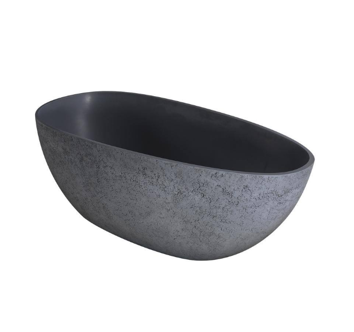 Moray 65 in. x 33 in. Stone Resin Flatbottom Solid Surface Freestanding Soaking Bathtub in Grey with Brass Drain