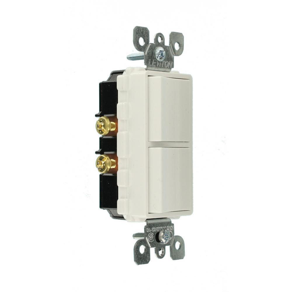 Decora 15 Amp Single Pole Dual Switch, White - Super Arbor