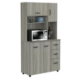 Aoibox Microwave Storage Utility Kitchen Cabinet in Smoke Oak - 35 in. W x 66.1 in. H x 15.4 in. D