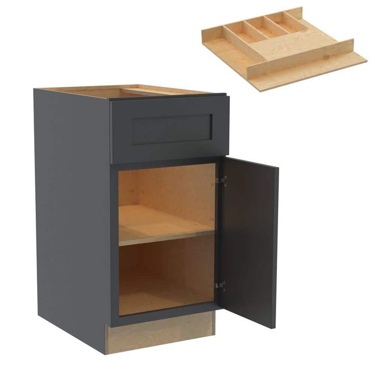 Home Decorators Collection Newport 18 in. W x 24 in. D x 34.5 in. H Assembled Plywood Base Kitchen Cabinet in Deep Onyx with Cutlery Soft Close RH