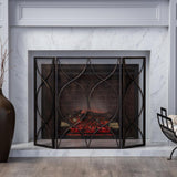Pleasants Modern Black and Gold Three Panel Iron Fire Screen - Super Arbor