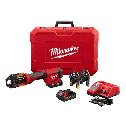 Milwaukee M18 18-Volt Cordless Short Throw PEX Press Tool Kit with (3) Viega PureFlow Jaws, (2) 2.0Ah Batteries & Charger