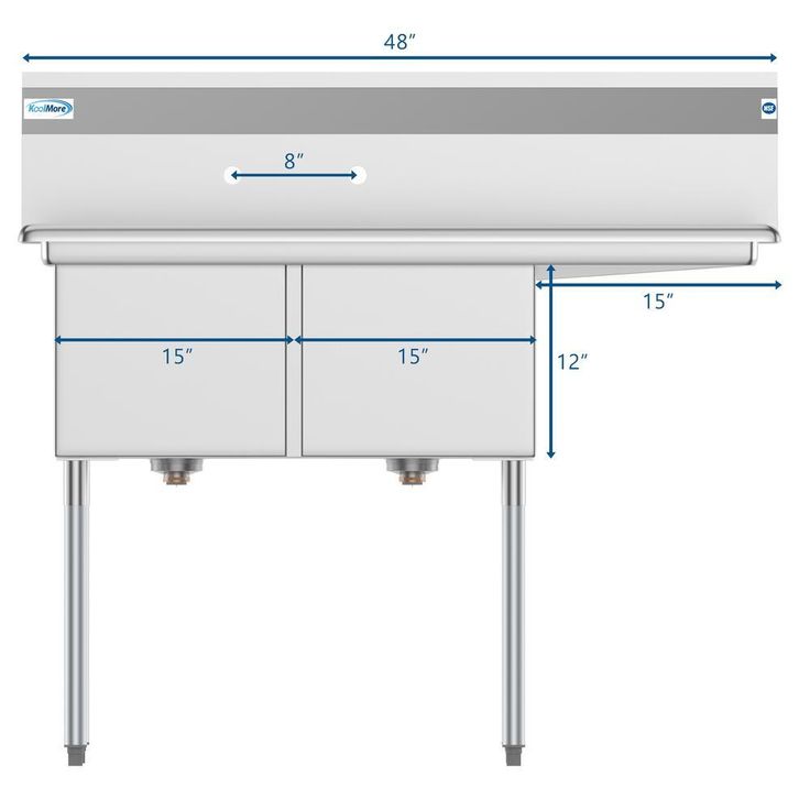 Freestanding Stainless Steel 48 in. 2-Hole Double Bowl Commercial Kitchen Sink Right Drainboard