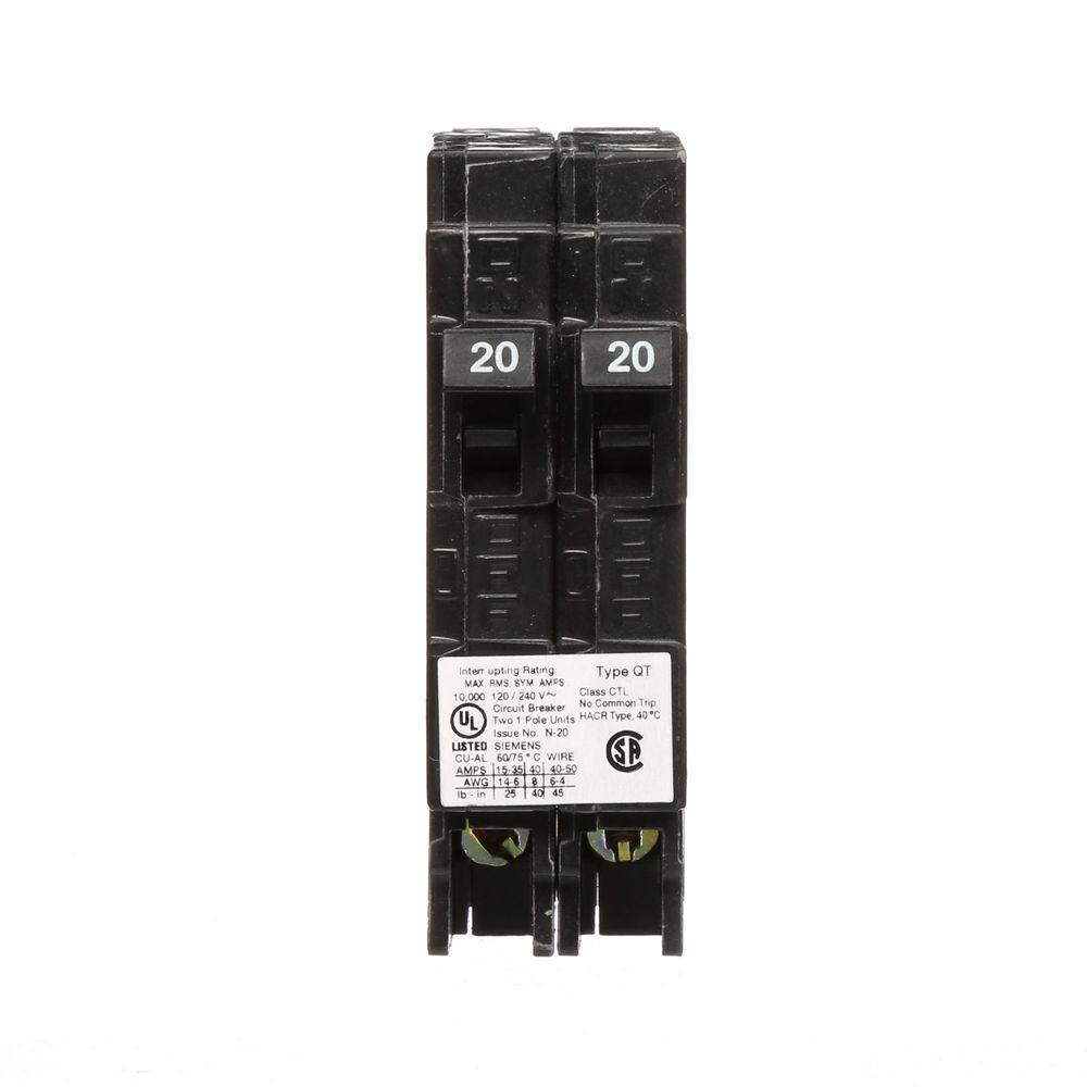 20 Amp Tandem Single Pole Type QT Circuit Breaker