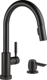 Delta Trask Matte Black Touch2O Touchless Single-Handle Pull-Down Kitchen Faucet with Deck Plate & Soap Dispenser