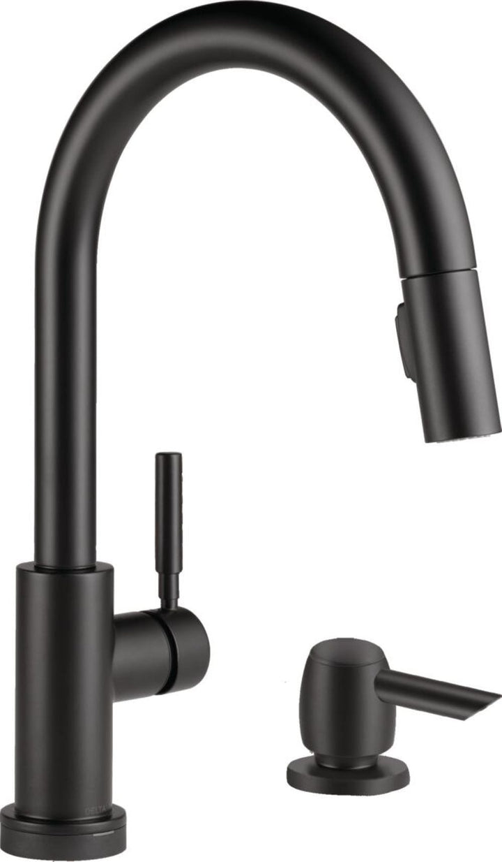 Delta Trask Matte Black Touch2O Touchless Single-Handle Pull-Down Kitchen Faucet with Deck Plate & Soap Dispenser