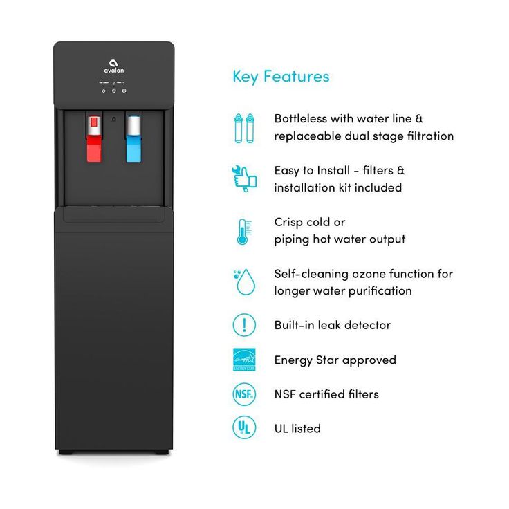 Self-Cleaning Touchless Bottle-Less Water Cooler Dispenser with Hot/Cold Water, Child Lock, NSF/UL/ENERGY STAR, Black