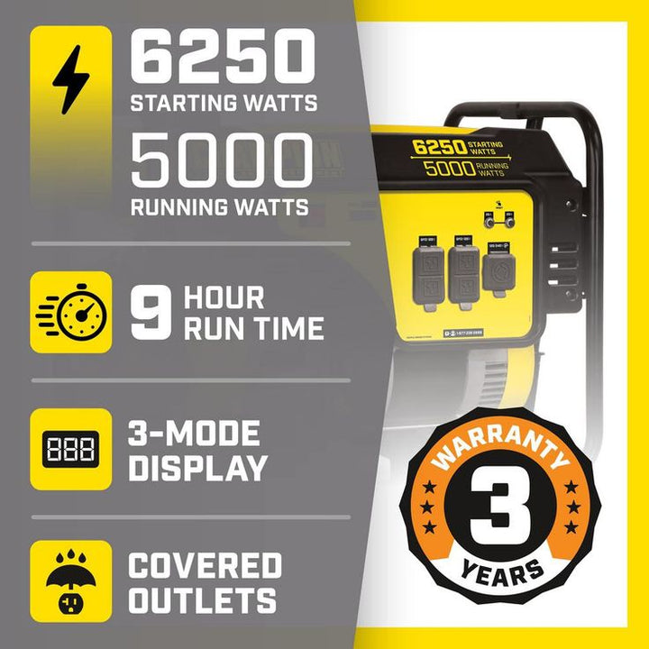 CHAMPION POWER EQUIPMENT 6250/5000-Watt Gasoline Powered Recoil Start Portable Generator