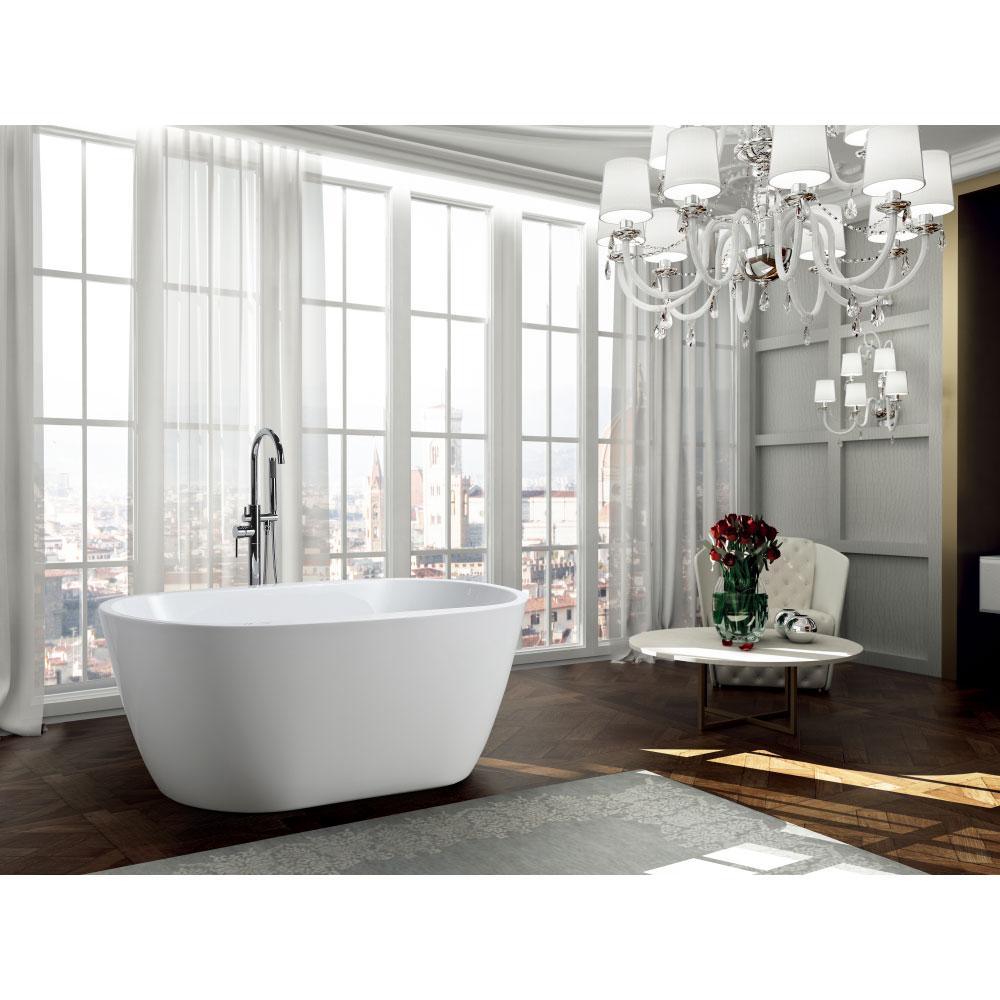 Genoa 59.04 in. Acrylic Flatbottom Non-Whirlpool Freestanding Bathtub in Glossy White - Super Arbor