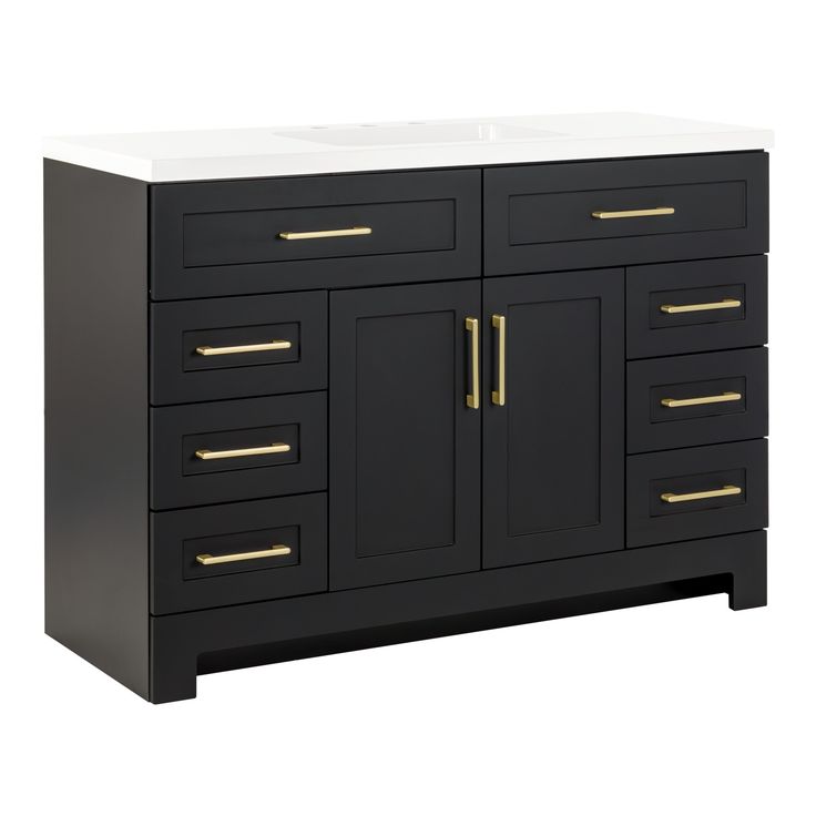 Style Selections Cauley 48-in Black Single Sink Bathroom Vanity with White Cultured Marble Top