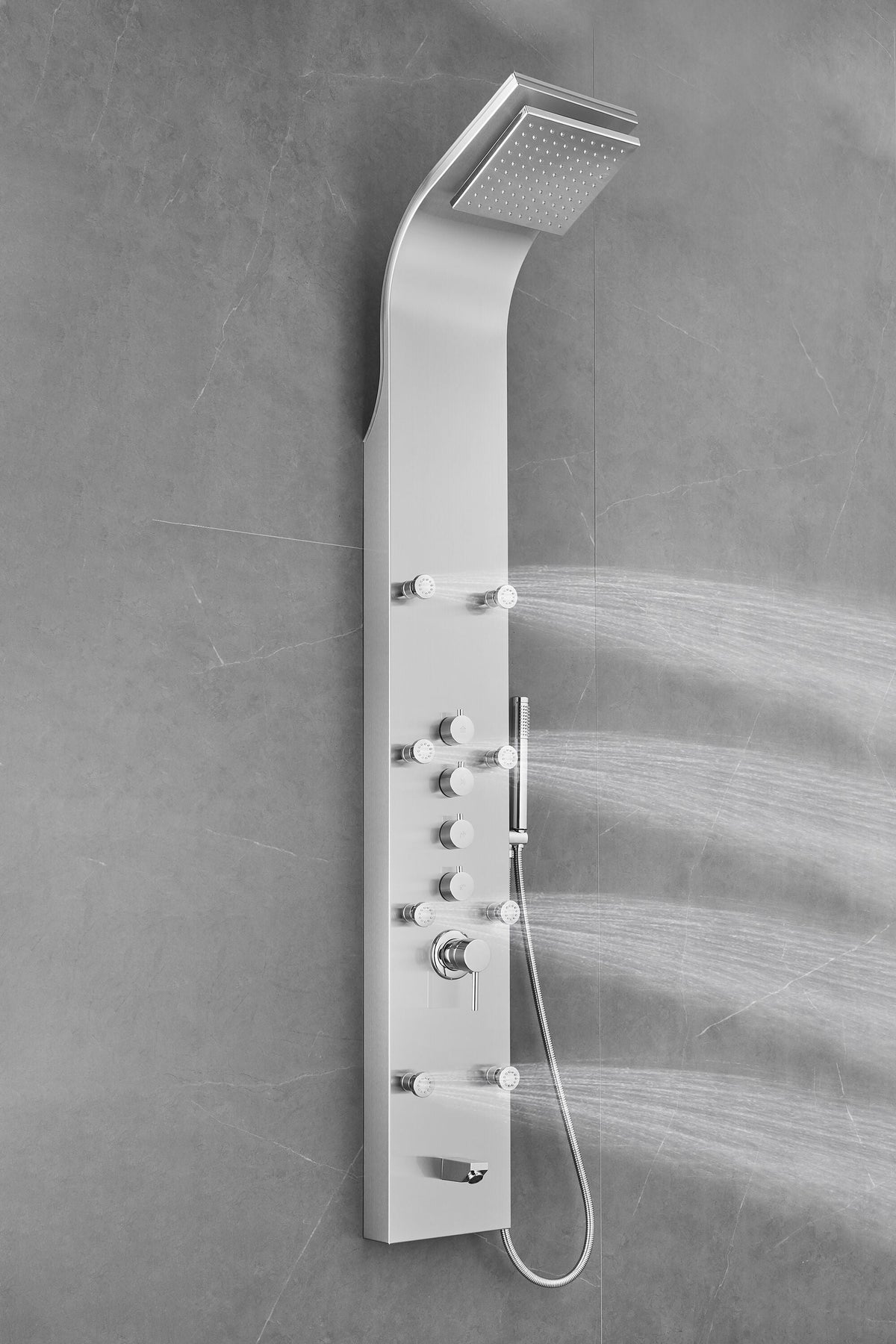 AKDY 65-in Stainless Steel 8-Spray Shower Panel System with 5-Way Diverter (Valve Included)