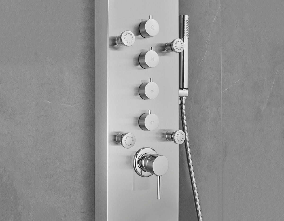 AKDY 65-in Stainless Steel 8-Spray Shower Panel System with 5-Way Diverter (Valve Included)