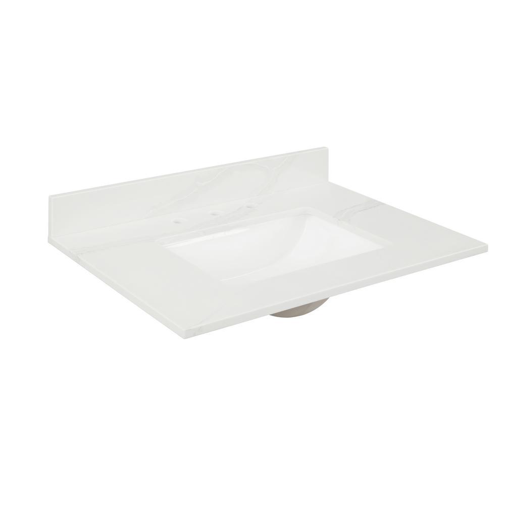 31 in. W x 22 in. D x 0.75 in. H Quartz Vanity Top in Statuario White with White Basin - Super Arbor
