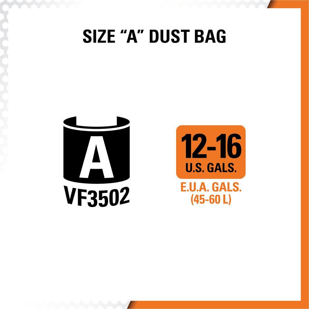 High-Efficiency Size A Dust Bags for 12 Gal. to 16 Gal. RIDGID Wet/Dry Vacs (2-Pack) - Super Arbor