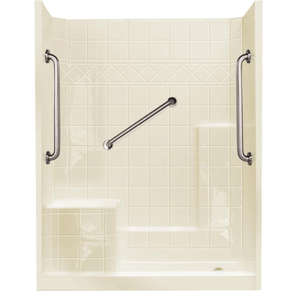60 in. x 33 in. x 77 in. Standard Plus 24 Low Threshold 3-Piece Shower Kit in White with Right Seat and Left Drain - Super Arbor