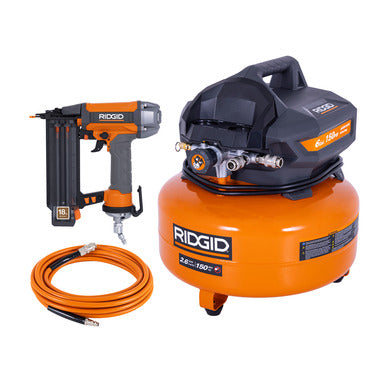 RIDGID 6 Gal. Portable Pancake Air Compressor Combo Kit with 50 ft. Lay-Flat Hose and 18GA Brad Nailer