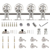 8 ft./96 in. Stainless Steel Sliding Spoke Wheel Barn Door Hardware Kit for Double Door with Non-Routed Floor Guide - Super Arbor