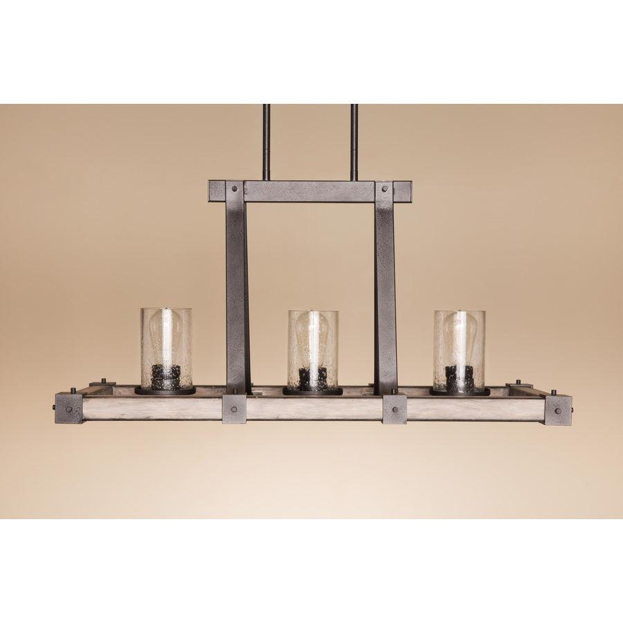 Kichler Barrington Distressed Black and Wood Tone Rustic Seeded Glass Linear Kitchen Island Light - Super Arbor