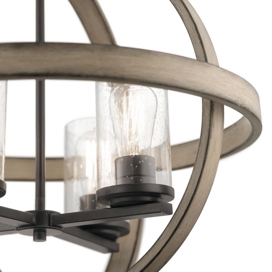 Kichler Barrington Distressed Black and Wood Tone Rustic Seeded Glass Globe Pendant Light - Super Arbor