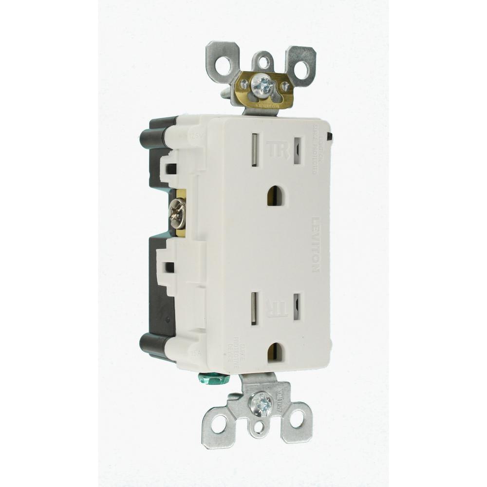 15 Amp Commercial Grade Tamper Resistant Decora Duplex Outlet with Surge Suppressor, White - Super Arbor