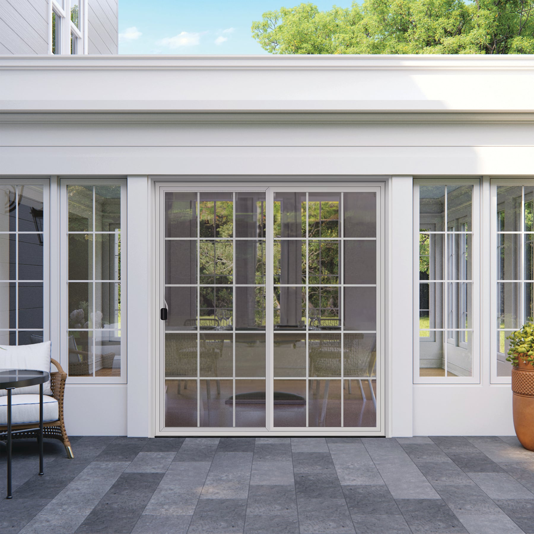 JELD-WEN 96-in x 80-in Vinyl Sliding, Left-hand sliding – installed room view