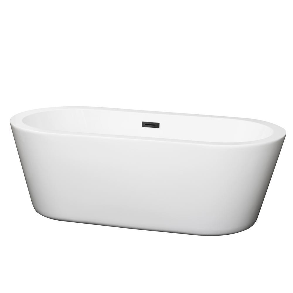 Mermaid 60 in. Acrylic Flatbottom Bathtub in Black with Matte Black Trim - Super Arbor