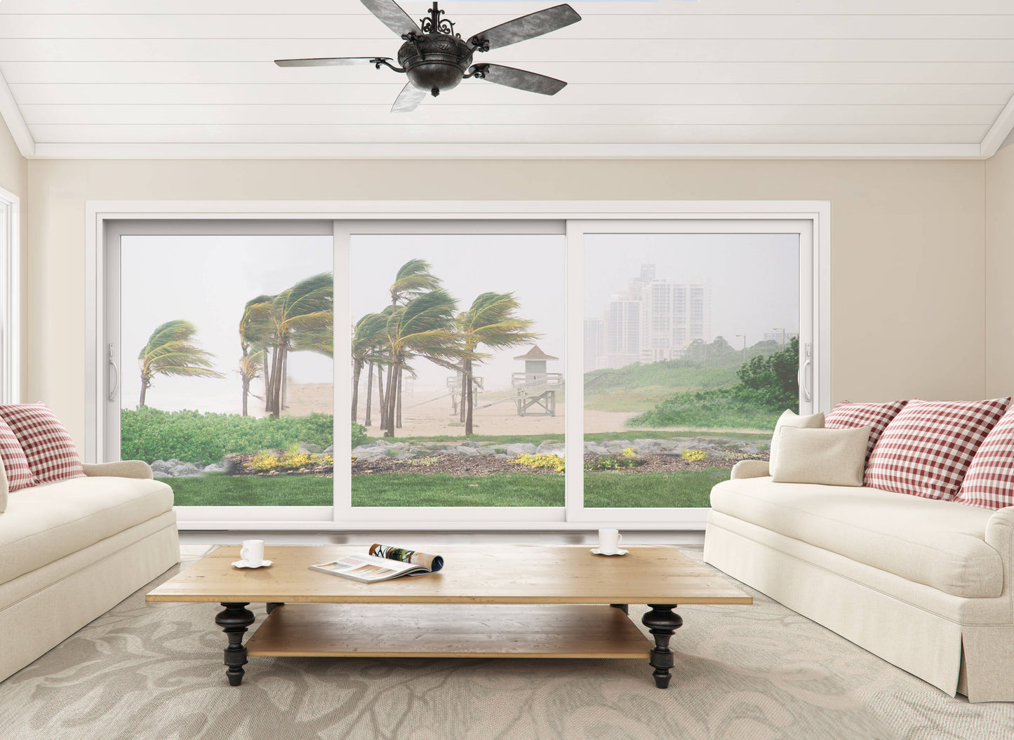 JELD-WEN 177-in x 80-in Vinyl Sliding, Universal reversible – installed room view