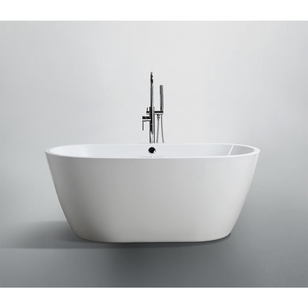Genoa 59.04 in. Acrylic Flatbottom Non-Whirlpool Freestanding Bathtub in Glossy White - Super Arbor