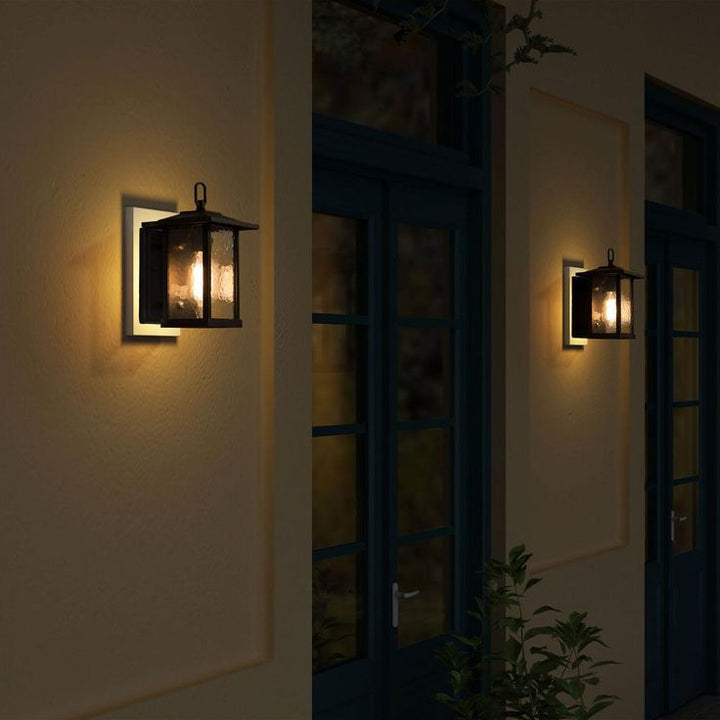 1-Light Transitional Outdoor Wall Light Lantern Sconce with Watered Glass Matt Black Coach Light LED Compatible
