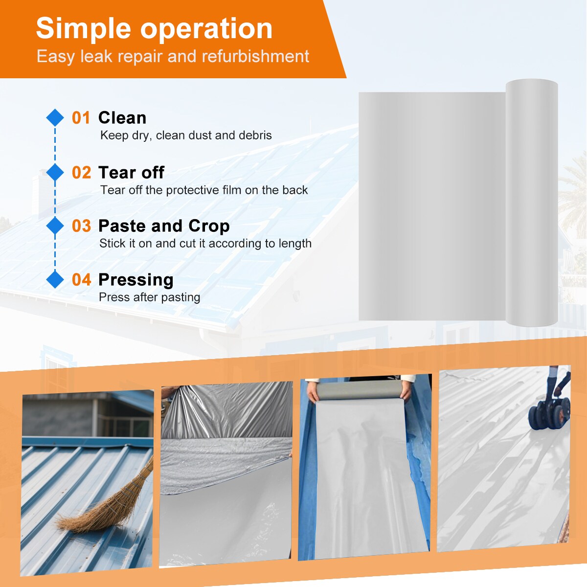 Agfabric Industrial Roof Waterproof Tape, Silver Roll Roofing, 0.66-ft W x 16.4-ft L (10.76-sq ft)