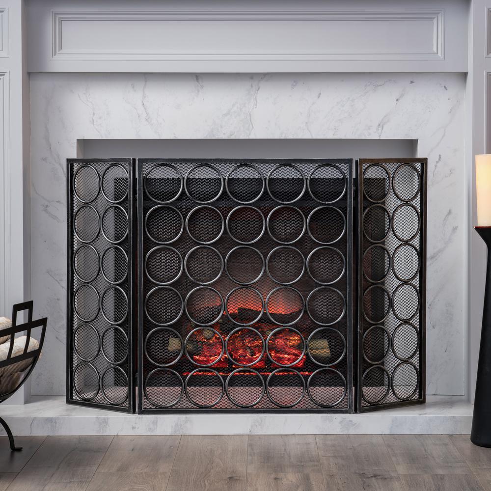 Hartly Modern Black and Silver Three Panel Iron Fire Screen - Super Arbor