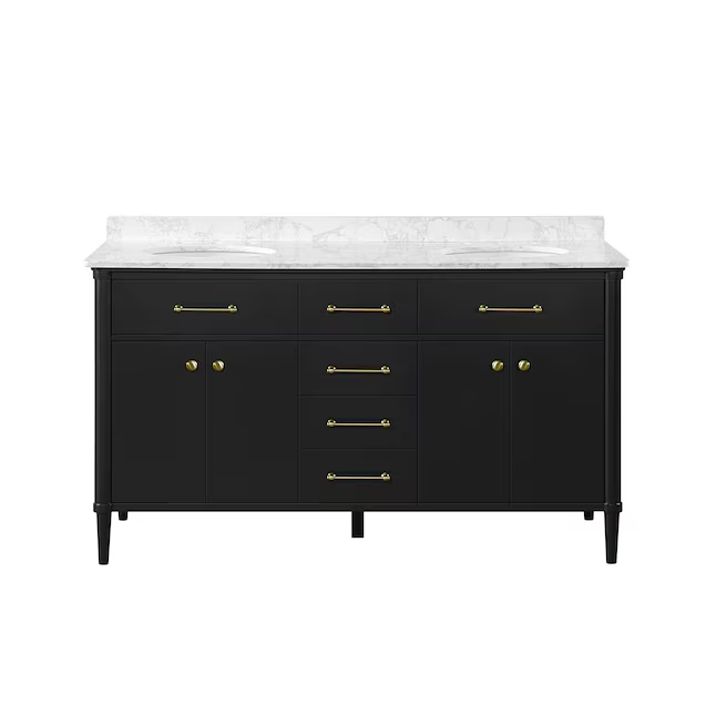allen + roth Rian 60-in Onyx Black Undermount Double Sink Bathroom Vanity with White Engineered Marble Top