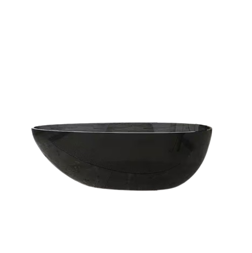 Moray 67 in. x 34 in. Stone Resin Flatbottom Solid Surface Freestanding Soaking Bathtub in Black with Brass Drain