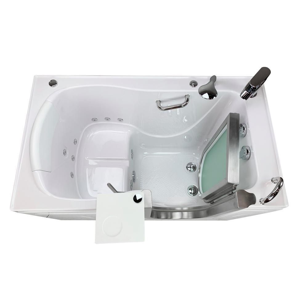 Elite 52 in. Acrylic Walk-In Whirlpool Bathtub in White with Right Door, 2-Piece Fast Fill Faucet and 2 in. Dual Drain - Super Arbor