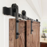 12 ft./144 in. Single Track Bypass Sliding Barn Door Hardware Kit for Double Doors Low Ceiling - Super Arbor