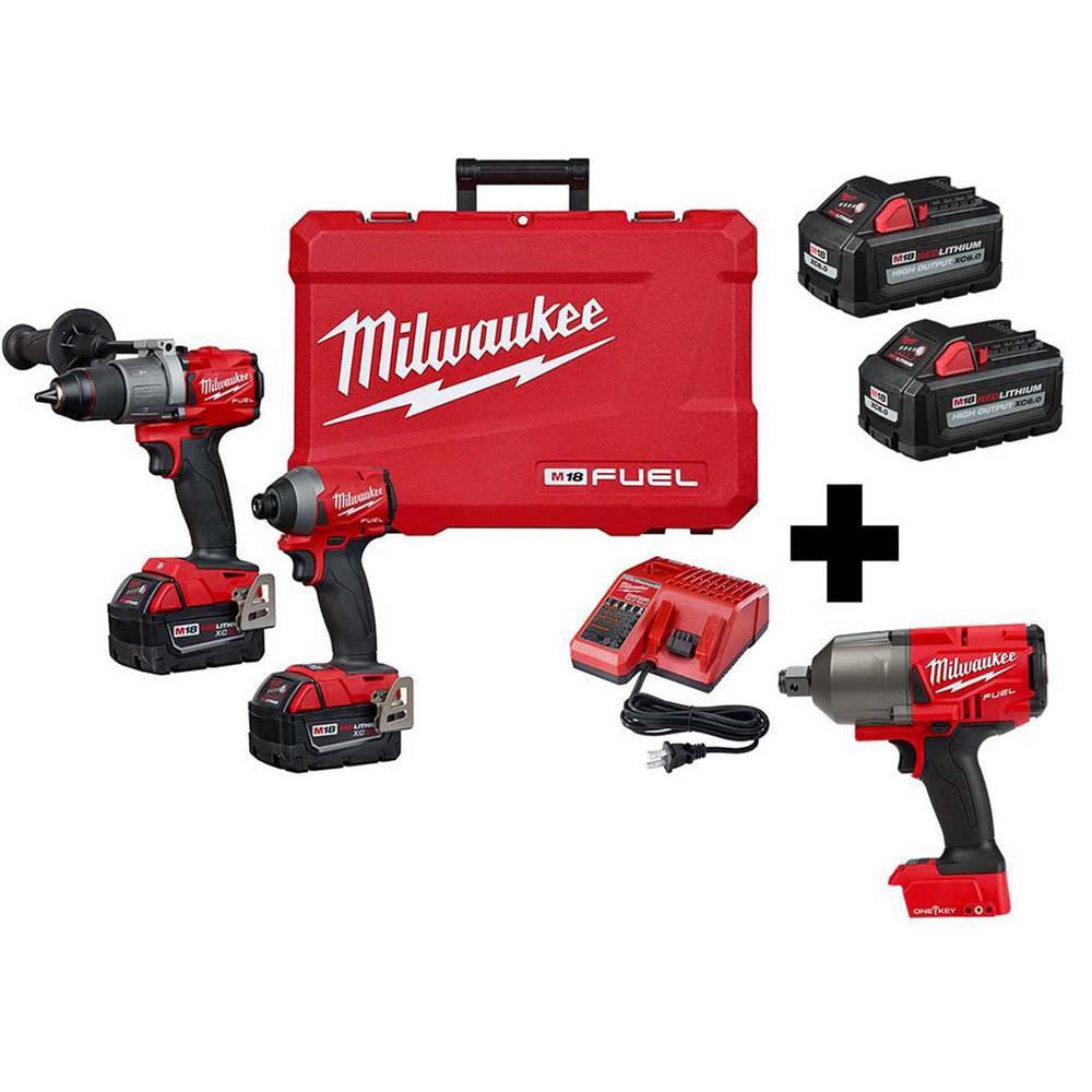 M18 FUEL 18-Volt Lithium-Ion Brushless Cordless Hammer Drill/ 3/4 in. Impact Wrench/ Impact Driver Combo Kit (3-Tool) - Super Arbor