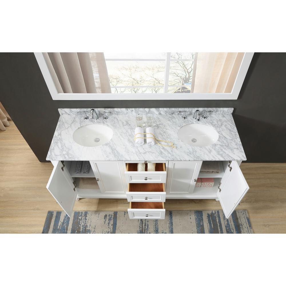 Classic 72 in. Bath Vanity in White with Carrara Marble Vanity Top in White with White basins and Mirror - Super Arbor