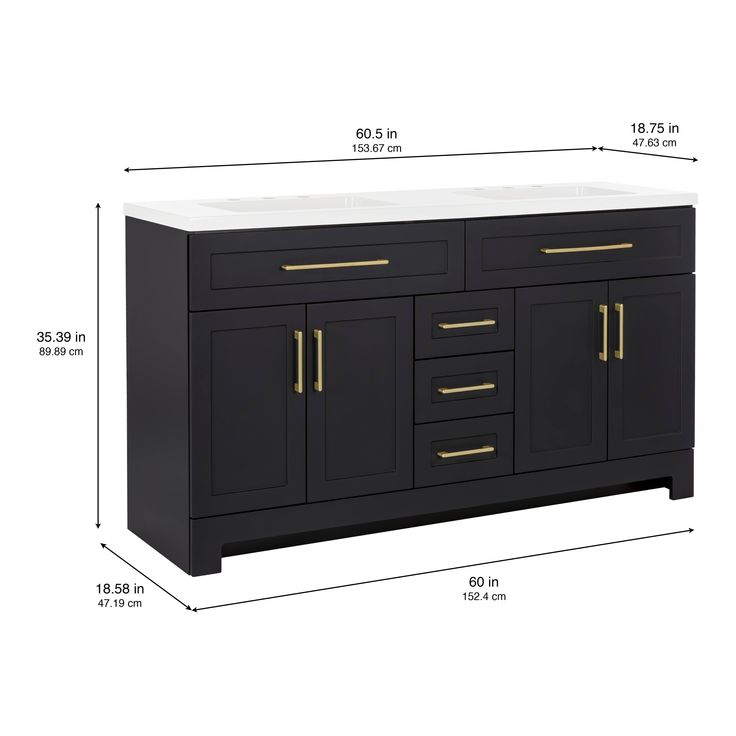 Style Selections Cauley 60-in Black Double Sink Bathroom Vanity with White Cultured Marble Top