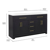 Style Selections Cauley 60-in Black Double Sink Bathroom Vanity with White Cultured Marble Top