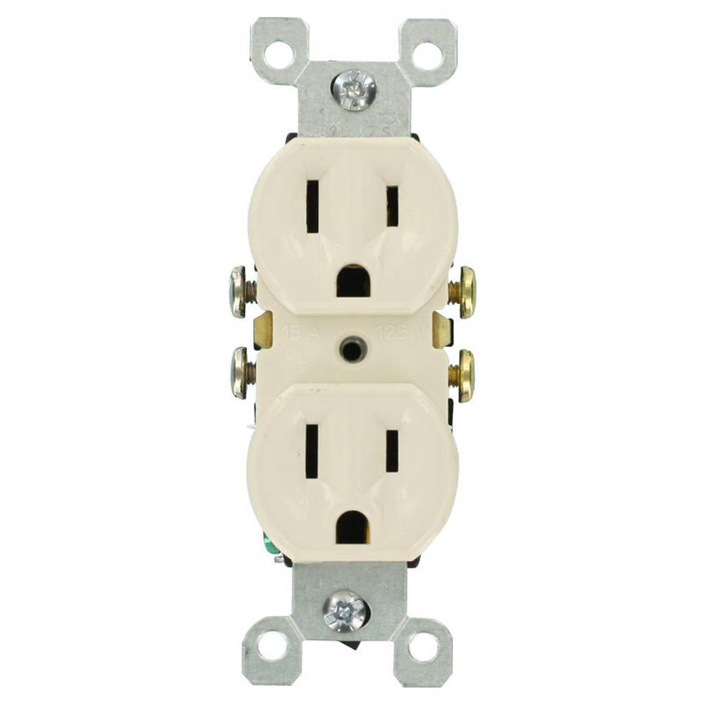 15 Amp Residential Grade Grounding Duplex Outlet, White - Super Arbor