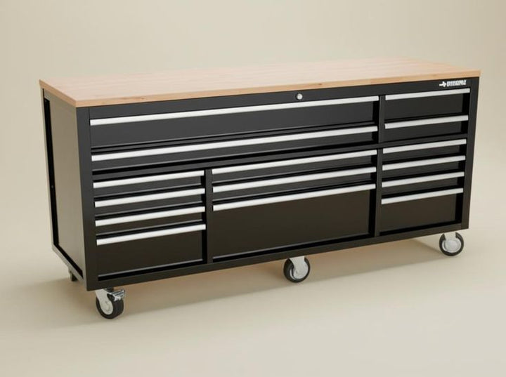 Husky 84-inch Mobile Workbench with Wood Top - Gloss Black