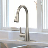 Project Source Ellesburg Stainless Steel 1-Handle Deck-Mount Pull-Down Kitchen Faucet with Sprayer (Deck Plate Included)