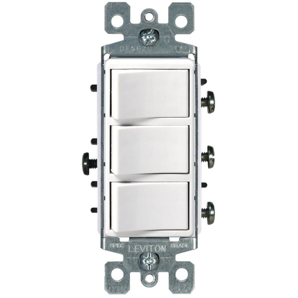 Decora 15 Amp 3-Rocker Combination Switch, White - Super Arbor