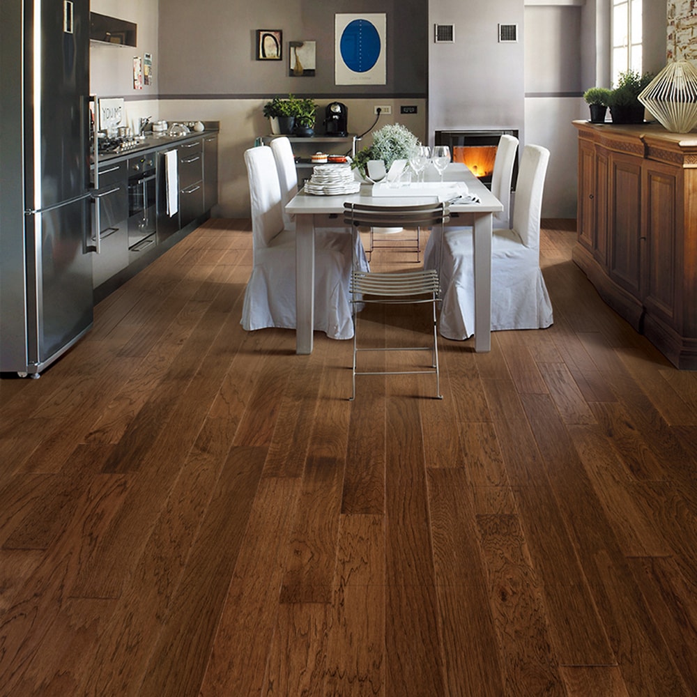 allen + roth Hickory Nutmeg hardwood flooring — color and finish detail
