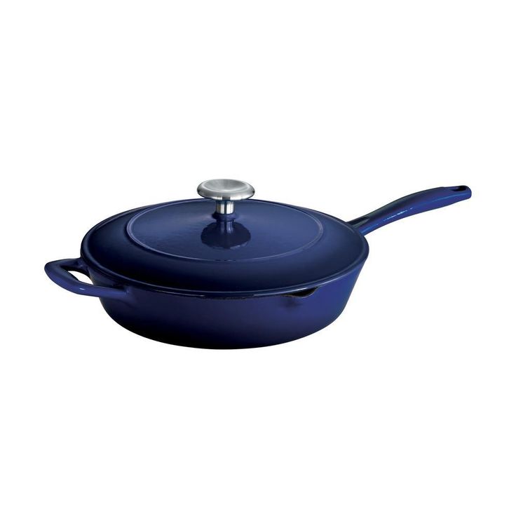Gourmet 10 in. Porcelain-Enameled Cast Iron Skillet in Gradated Cobalt with Lid