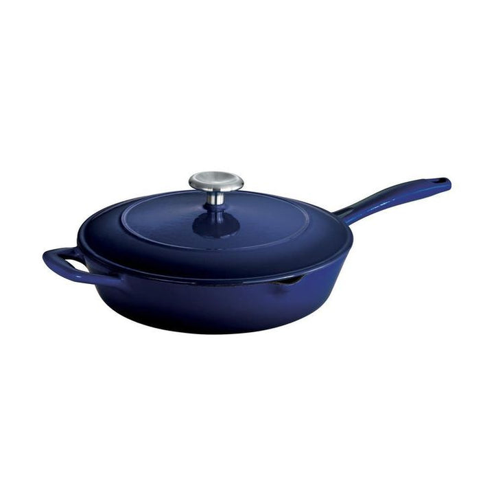 Gourmet 10 in. Porcelain-Enameled Cast Iron Skillet in Gradated Cobalt with Lid