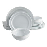 12-Piece Rim Pattern White Porcelain Dinnerware Set (Service for 4)