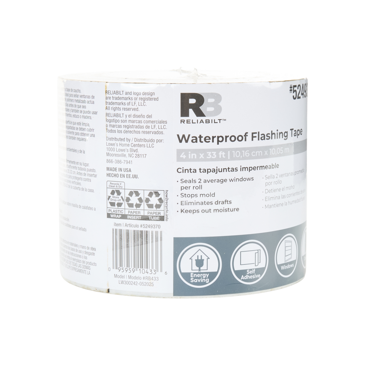 RELIABILT Self-Adhesive Waterproof Flashing Tape, 4-in x 33-ft, Silver Rubberized Asphalt Roll (RB433)